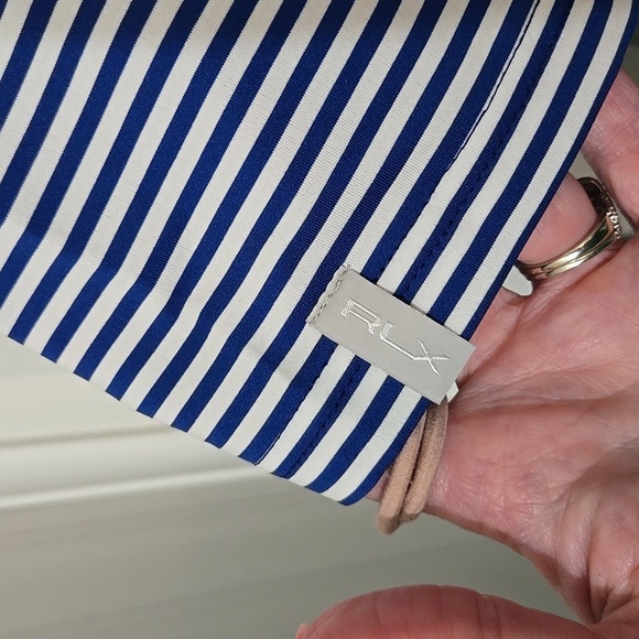 RALPH LAUREN RLX TMC UV PROTECTION MOISTURE WICKING POLO XXL BLUE WHITE STRIPE - Picture 7 of 8